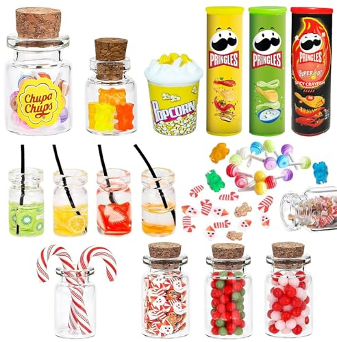 Miniatur Essen Trinken,35 Stück Wichtel Zubehör,1/12 Miniatur Lebensmittel | Miniatur Weihnachten Süßigkeiten und Trinken Set,Miniatur Zubehör Küche,DIY Deko Se Geschenk für Puppenhaus