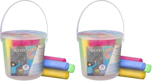 Westcott tiza de carretera | 20 tizas de colores para niños en un práctico cubo de transporte | fáciles de lavar | aptas para asfalto, pizarra o piedra | E-744981 00 (Paquete de 2)