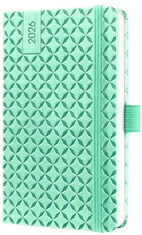 SIGEL J6126 Wochenkalender 2026 A6, mintgrün, Hardcover, Gummiband, Stiftschlaufe, Einstecktasche, 174 Seiten, vegan, aus nachhaltigem Papier, Terminplaner Taschenkalender Jolie