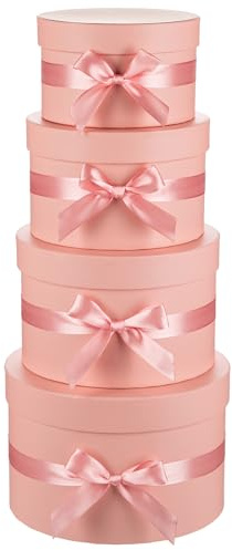 Arborus 4 STK Geschenkbox Rosa Geschenkkarton mit Deckel Rund Geschenkschachtel verschiedene Größen Geschenkbox mit Schleife Geschenkverpackung Geburtstag Hochzeit Jahrestag Valentinstag Muttertag