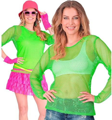 W WIDMANN MILANO Party Fashion – nättopp damer | Neon nätskjorta för festival, karnevaldräkter, diskotek, temafest och iögonfallande festkläder