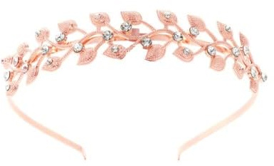 Strass-Legierungs-Haarschmuck,Damen Stirnbänder,Metall Haarband Braut-Haarreifen,Glitzer Strass Haarreif für Frauen Braut Brautjungfern Party Hochzeiten,Roségoldene Blätter