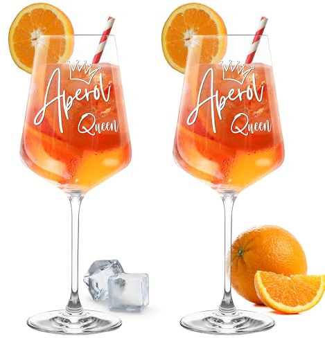 Gravur-Max Aperol Glas 2er Set 560 ml „Aperol Queen“ – Graviertes Leonardo Puccini Weinglas – Handmade in Deutschland, spülmaschinenfest & stoßfest – Geschenk für Aperol-Fans MA-0101090-2G