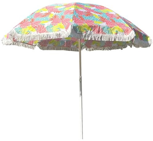 XOBRJQZ 180cm Fransen Sonnenschirm, Outdoor UV 50 Boho Schutz Strandschirm mit Kippstange, Rippen und Tragetasche