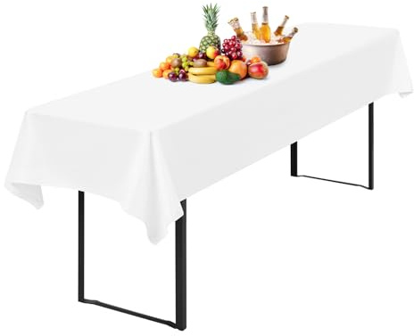 1 Stück Tischdecke Bierzeltgarnitur 100 x 250cm Biertisch Tischdecke wasserdichte Polyester Bierbank Tischdecken für 50 und 70cm Biertische, Rechteckige Tischdecken für Hochzeitsfeiern(Weiß)