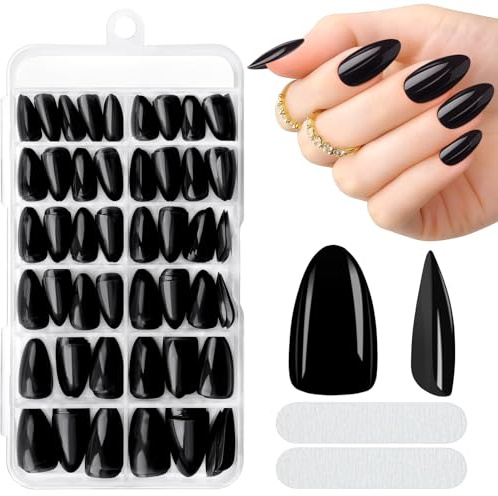 MELLIEX 240 Stück Press on Nails Kurz Mandel Schwarze Nägel Zum Aufkleben 10 Größen Acryl Falsche Nägel Tips Set Vollständige Abdeckung Künstliche Fingernägel