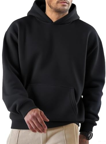 PINSPARK Sweatshirt Herren Winter Langarm Kapuzenpullover Warm Hoodie Jogging Fitness Pullover Atmungsaktiv Schnelltrocknend Gym Shirts Schwarz 3XL