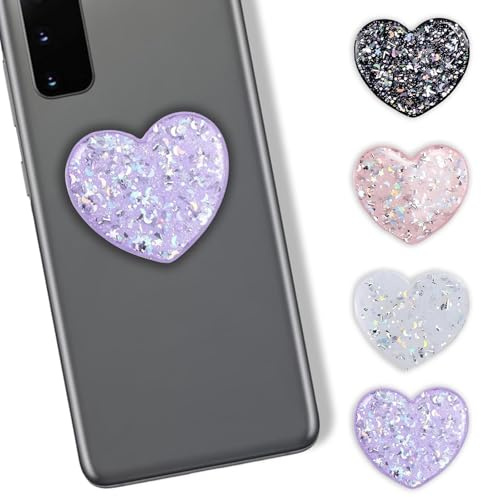 4PCS Heart Phone Grip Holder with Stand, Durable Hand Holder Grip for Phone