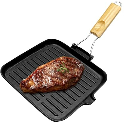 Dayysiuy Padella In Ghisa, 38x24 Cm Bistecchiera In Ghisa Per Cucina, Padella In Ghisas Con Manico Pieghevole, Per Cucinare, Cuocere Al Forno, Grigliare, Cucinare
