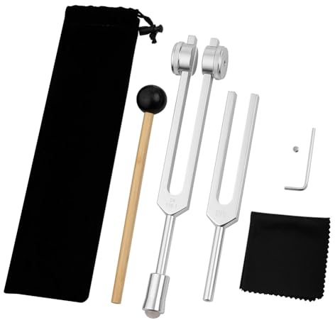 Eieenotee Juego de Diapasones de 528 HZ para CuracióN de Chakras OM136.1 Hz para ReparacióN de Instrumentos de CuracióN de Sonido con Soporte de DiapasóN A