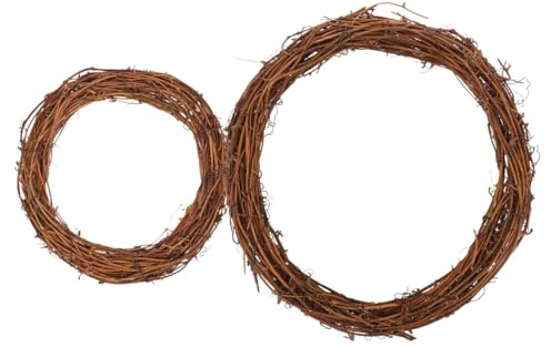 UKCCOCO 2 Pcs Natural Grapevine Wreaths, Vine Branch and Rattan Wreath: 15+25cm Handmade Rustic Decor for DIY Christmas Craft, Wedding, Front Door Wall Hanging and Party Decorations