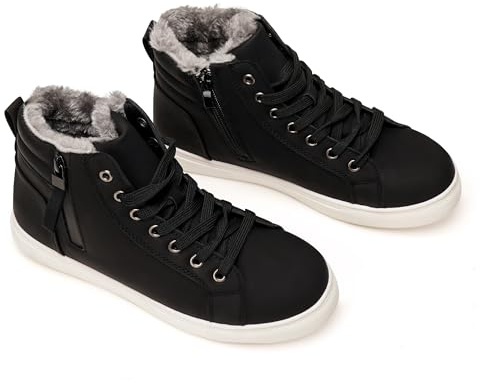 GLAMORA Calde scarpe invernali da donna foderate in pelliccia sintetica - Stivaletti da neve alla caviglia con lacci, sneakers alte antiscivolo per camminare, lavorare, arrampicarsi, ecc.-Black-38