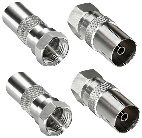 Powice 4 Stück SAT Antenne Adapter, Antennenstecker, F-Stecker auf Koax-Stecker und F auf Koax-Kupplung, Antennenadapter für Koaxialkabel Antennenkabel