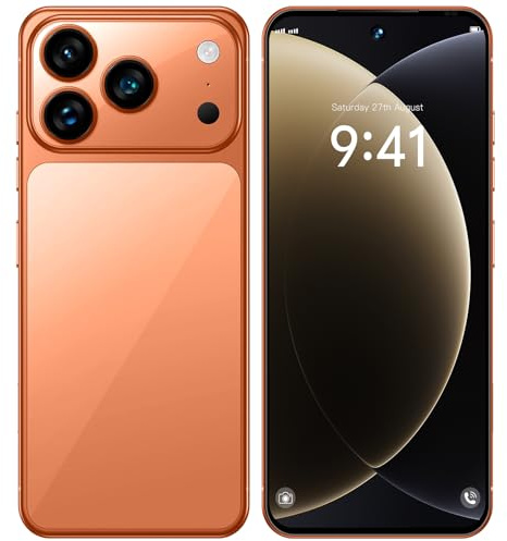 Smartphone I17 Pro Max, 16 GB 1 TB, Batteria Da 8000 MAh, Android 15, Fotocamera Impermeabile Da 78 MP 108 MP, Telefono Cellulare Da Esterno Sbloccato Da 7,3, Slot Per 3 Schede 5G,Orange-7.3 Inch