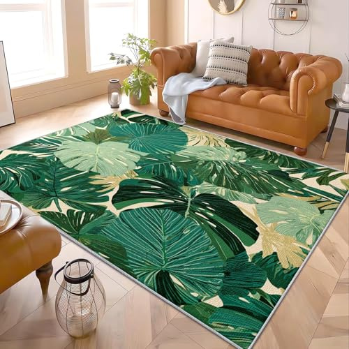 Soggiorno Camera da letto Tappeti 60x90 cm Pianta Tropicale Monstera Deliziosa Decorazione casa Morbida Antiscivolo Zerbino Verde Tappeto Stampato a Pelo Corto Lavabile