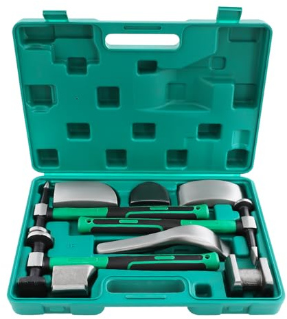 Lot de 9 outils de débosselage de carrosserie professionnels avec marteau enclume, kit de réparation pour bosses de voiture et travail de tôle dans un coffret