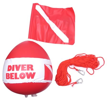 HuddleGlow Bola Flotante de Buceo, de Inflado, Bola Flotante y Bandera con Cuerda, Bola de de PVC para Equipo de Buceo y NatacióN