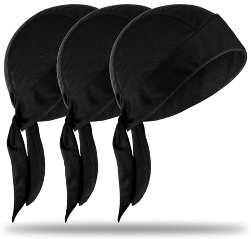 3 pezzi Do Rags sudore traspirante Beanie raffreddamento fare stracci sudore traspirante cranio tappi doo stracci grandi per uomini donne casco fodera moto copricapo bandana nera