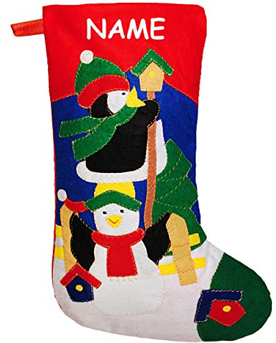 alles-meine.de GmbH 10 Stück XL - Weihnachtssocken & Filzstrümpfe - inkl. Name - 50 cm - Schneemann & Pinguin mit Vogelhaus - zum Aufhängen - Nikolausstiefel - Nikolausstrümpfe..