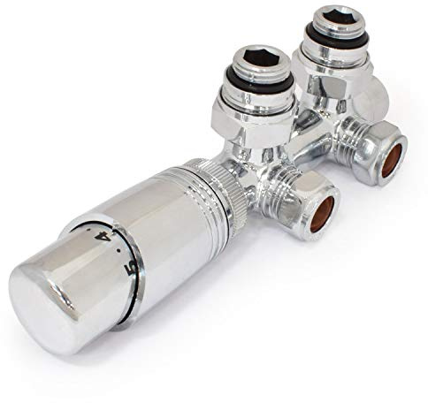 Hot Flow | Cascade Modern Twin TRV Chrome Thermostatic Radiator Valve (Straight & Angled) (Angled)