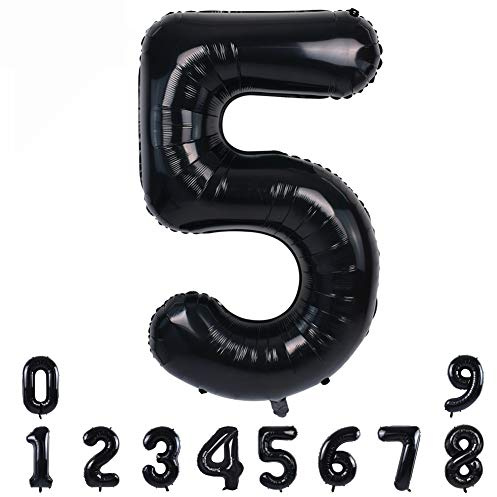 40 Zoll Nummer Folienballon 0 to 9 in Schwarz Helium Zahlenballon Riesenzahl Luftballon Nummer 5 Heliumballons für Geburtstag, Hochzeit, Jubiläum Party Dekoration（Zahl 5）