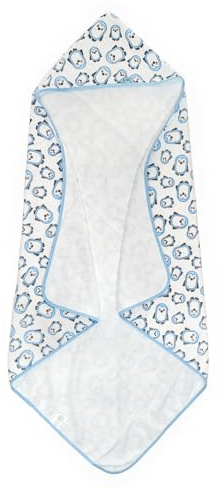 Ti TIN Baby Bademantel mit Kapuze, 100x100 cm | 100% Baumwolle (Frottee-Stoff), weiches und saugfähiges Babyhandtuch, Motiv: blaue Pinguine