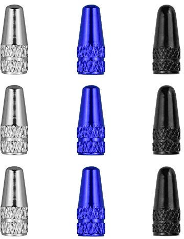 KARAA 9Pcs Ventilkappen Fahrrad Französisch für Fahrrad Reifen MTB Rennrad Schwarz Silber Blau Staubschutzkappen Aluminiumlegierung