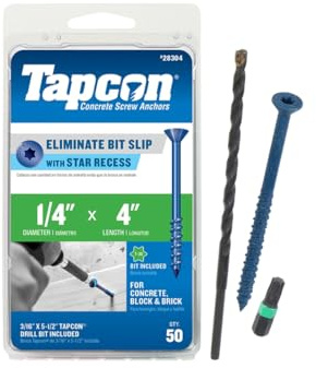 Tapcon 28304 1/4x4 Blue Star Drive Bugle Head Concrete Anchors 50/Box