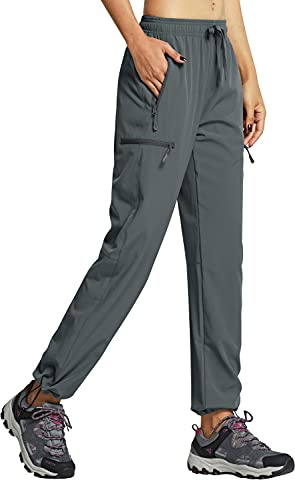 Libin Pantalones de Trekking Mujer Senderismo Verano Ligeros Secado Rápido Impermeables Montaña Deportes Trabajo Aire Libre Safari Pantalón con Bolsillos, Gris XXL