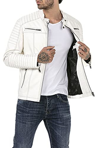 RED BRIDGE Chaqueta de Hombres Cuero Sintético Moda Casual Blanc S