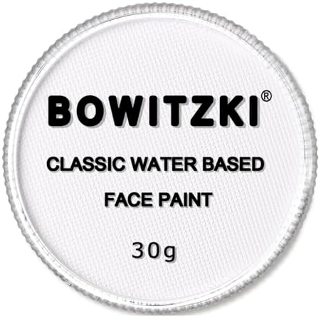 Bowitzki Vernice professionale per il viso a base d'acqua pittura viso trucco sicuro per bambini adulti torta divisa tinta unita 30g per Halloween, Natale, festa (Bianco)