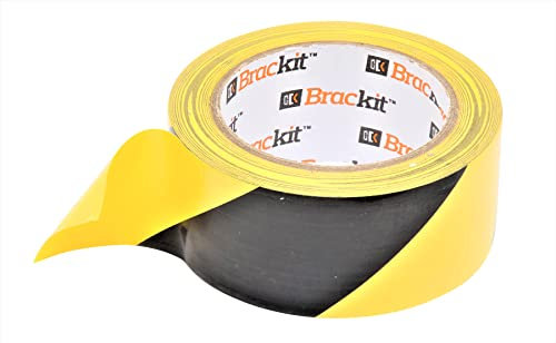 Brackit Self Adhesive Hazard Warning Tape - 48mm x 30m - Yellow & Black Safety Barrier and Line Marking