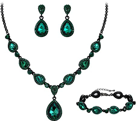 Clearine Y-Halskette + Ohrringe und Armband Marquise Kristall Tennis Armkette Hochzeit Braut Träne Diamant Kostüm Schmuckset für Damen Klar Silber-Ton