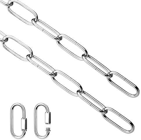 Helunsi Lighting Chain, 6 Feet Chrome Light Fixture Chain, Metal Chandelier Chain Extension with Connection Link Lock, Heavy Duty Hanging Chain Lamp Fixture Pendant Ceiling Decorative Lights Kit - 6'