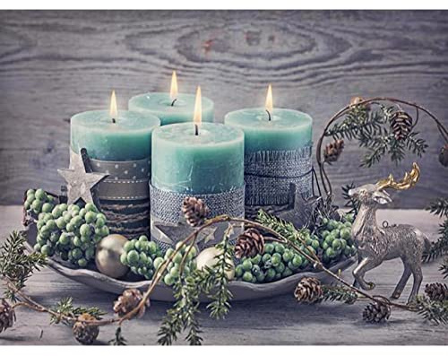 Trayosin Weihnachten Diamond Painting Set 5D Diamant Painting Bilder Erwachsene mit Diamond Painting Zubehör Diamant Painting Bilder für Geschenke und Weihnachtsdeko (Weihnachtskerzen B,40x50cm)
