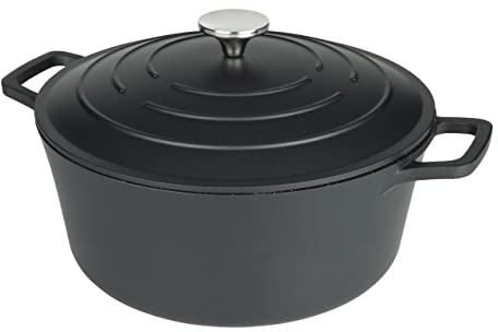Commichef Cocotte Ronde, Plat Rond Pour Casserole, Noir, Aluminium Coulé, Avec Couvercle, 20cm, Capacité de 2,8 L, Convient Pour le Four et Tous les Types de Plaques de Cuisson, XR-720BK