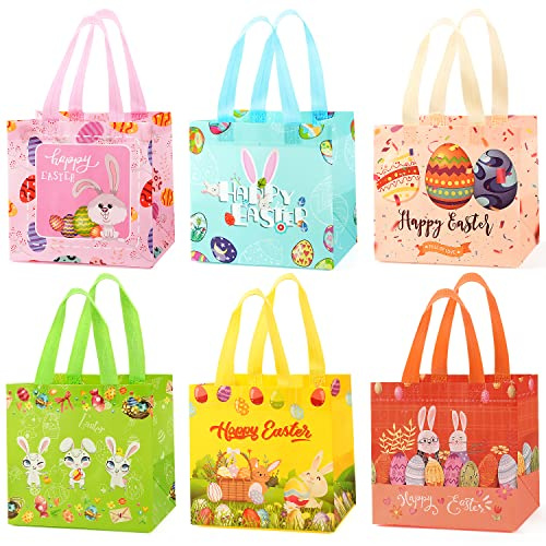 6 Stück Ostertüten zum Befüllen Ostern Taschen mit Griff Geschenktasche Ostern Geschenkverpackung Kekstüten Geschenktüten zum Verpacken von Geschenken, Eiersuche, Partyzubehör