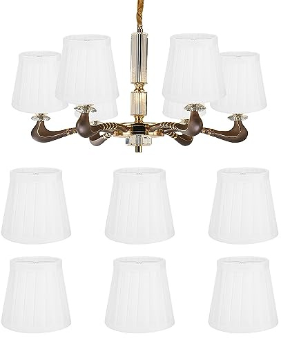 Pantalla de Lámpara de Araña, 6 Piezas Pantalla de Luz de Pared de Pantalla de Tela con Clip E14 Moderna Blanca Colgante Plisada con Clip para Decoración del Hogar