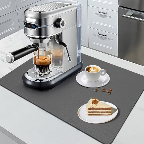 SOSMAR Abtropfmatte Geschirr Kaffeemaschine Unterlage (50 x 40cm, Dunkelgrau), Saugfähige Spül Abtropfmatte/ Trocknungsmatte/ Dish Drying Mat/ Rutschfeste Matte für Küche, Spüle und Bad
