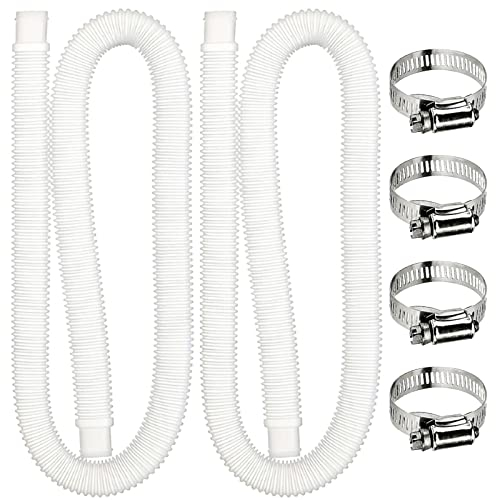 Lot de 2 tuyaux flexibles pour piscines hors sol, tuyau de rechange pour piscine hors sol avec 4 connecteurs en métal, pour tuyaux de rechange pour pompes filtre piscine