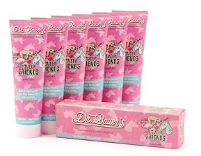 Dr. Bauer's Lovely Friends tandkräm med glittermotiv, många fantastiska smaker, tandkräm för barn och vuxna, hållbar förpackning, 90 ml per tub, enhörning, 6-pack (6 x 90 ml)