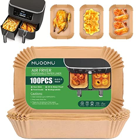 Air Fryer Disposable Paper Liners for Ninja Dual Airfryer Accessories, Non-Stick Parchment Rectangular for Baking, Oil Proof, Water Proof, for Microwave Oven (100PCS, 8.6in x 5.5in)