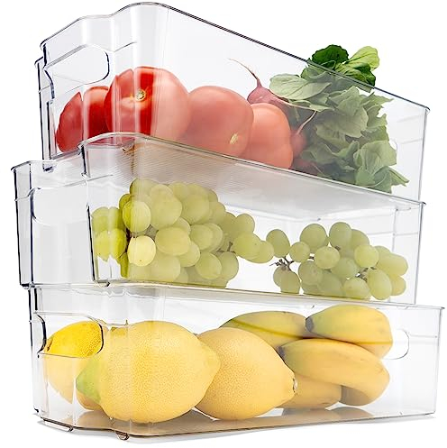 classbach® Juego de 3 organizadores para nevera, organizador para nevera especiero - organizador de cocina apilable, caja de almacenamiento de cocina apto para congelador hasta -40°C,sin BPA-C-KO 4022