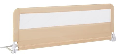 RELAX4LIFE Barrera Seguridad Niños Cama Plegable 150/180cm con Correas de Seguridad y Funda Tela Oxford Removible, Barandilla Cama Niño para Cuna, Cama Gemelo/Doble/Queen&King (Beige,150 x 41 x 55 cm)