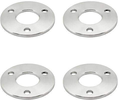 PRIOstahl Piastra di ancoraggio rotonda, piastra di base, flangia con foro a 3 fori, 4 pezzi, dimensioni: 85 mm x 6 mm, come fissaggio per tubo rotondo Ø 42,4 mm, per ringhiere, in acciaio inox V2A