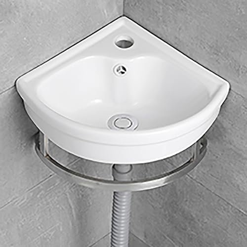 ZDMZR Lavabo in Ceramica Ad Angolo Bianco, Lavabo a Parete, Lavabo da Bagno con Rubinetto Combinato E Appendiabiti a Torre, Mini Lavabo in Ceramica Bianca con Troppopieno (Size : A-Small)