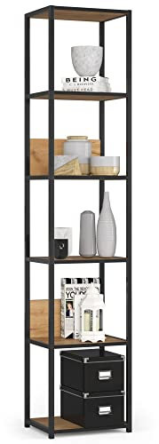 AKORD Industrielles Regal 40 cm | | Loft Bücherregal | Moderner Schrank | Bücher Regal | 6 Einlegeböden | Funktional Stabil | B40 x H192 x T32 cm | Gewicht 17,20 kg | Schwarz/Craft Eiche