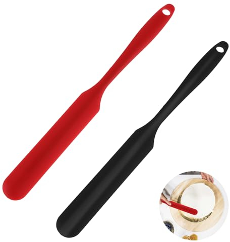 2Pcs Silicone Jar Spatula Scraper, Mabor Long Handle Silicone Jar Spatulas for Baking Cooking Non-Stick Heat Resistant Butter Scrapers for Jars Blenders Stirring Mixing