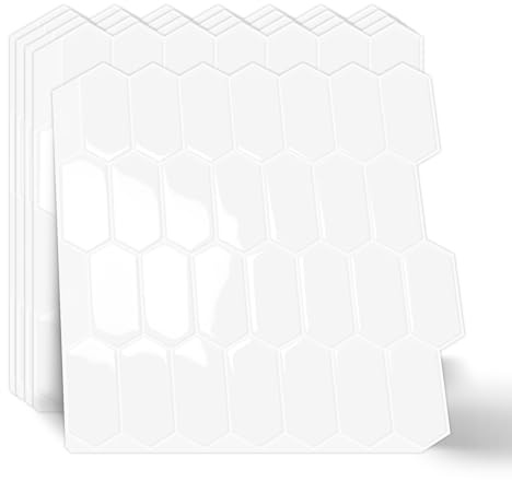 10 Stück Lange Sechseck Fliesenaufkleber Klebefliesen küchen Wandfliesen, 3D Wasserdicht Fliesen Selbstklebend Wandverkleidung für Küche Bad,Abziehen und Aufkleben Spritzschutz(Weiß,30,5x30,5cm)