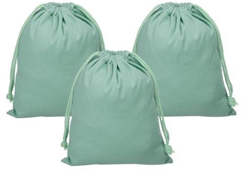 PATIKIL Reusable Drawstring Bags, 10x12.6 Inch 3 Pack Multipurpose Cotton Dust Bags, Luggage Organizer, Travel Essentials Storage Pouch, Pale Green